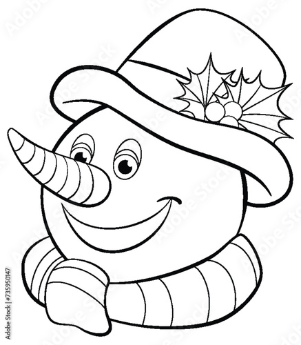 Smiling snowman illustration with a holiday hat.