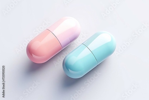 Capsule pill isolated on white background. Antibiotic resistance virus and pastel drug. Cute 3d rendering realistic illustration of health medical technology abstract. Creative ideas minimalism
