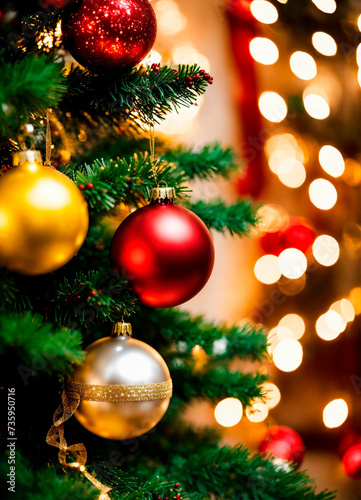 beautiful christmas shiny decor. Selective focus. © yanadjan
