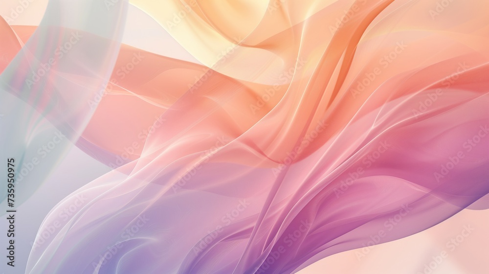 calming rhythms, vibrant silk currents in a dance of warm and cool pastel tones, abstract fabric wave, pink orange purple - obrazy, fototapety, plakaty 