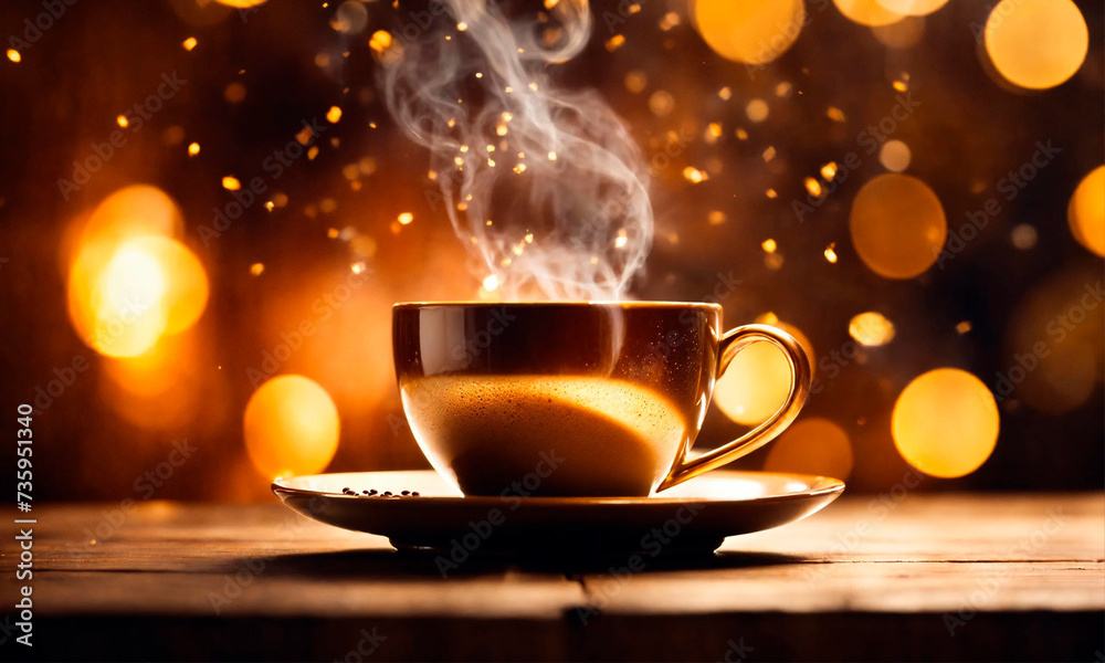 Obraz premium coffee and coffee beans on the table. Selective focus.