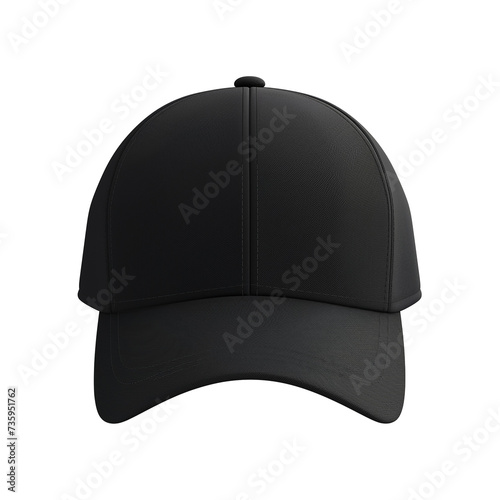 black baseball cap mockup front view, isolated on transparent background