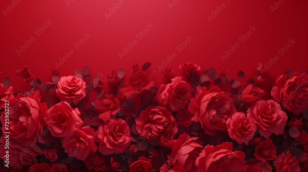 Lush Bouquet of Red Roses on a Vibrant Red Background Lush Bouquet of Red Roses on a Vibrant Red Background