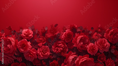 Lush Bouquet of Red Roses on a Vibrant Red Background