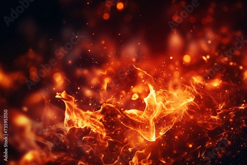 Natural fire background. Fire coal particles over black background. Fire sparks background. Abstract dark glow of fire particles lights. bonfire in motion blur