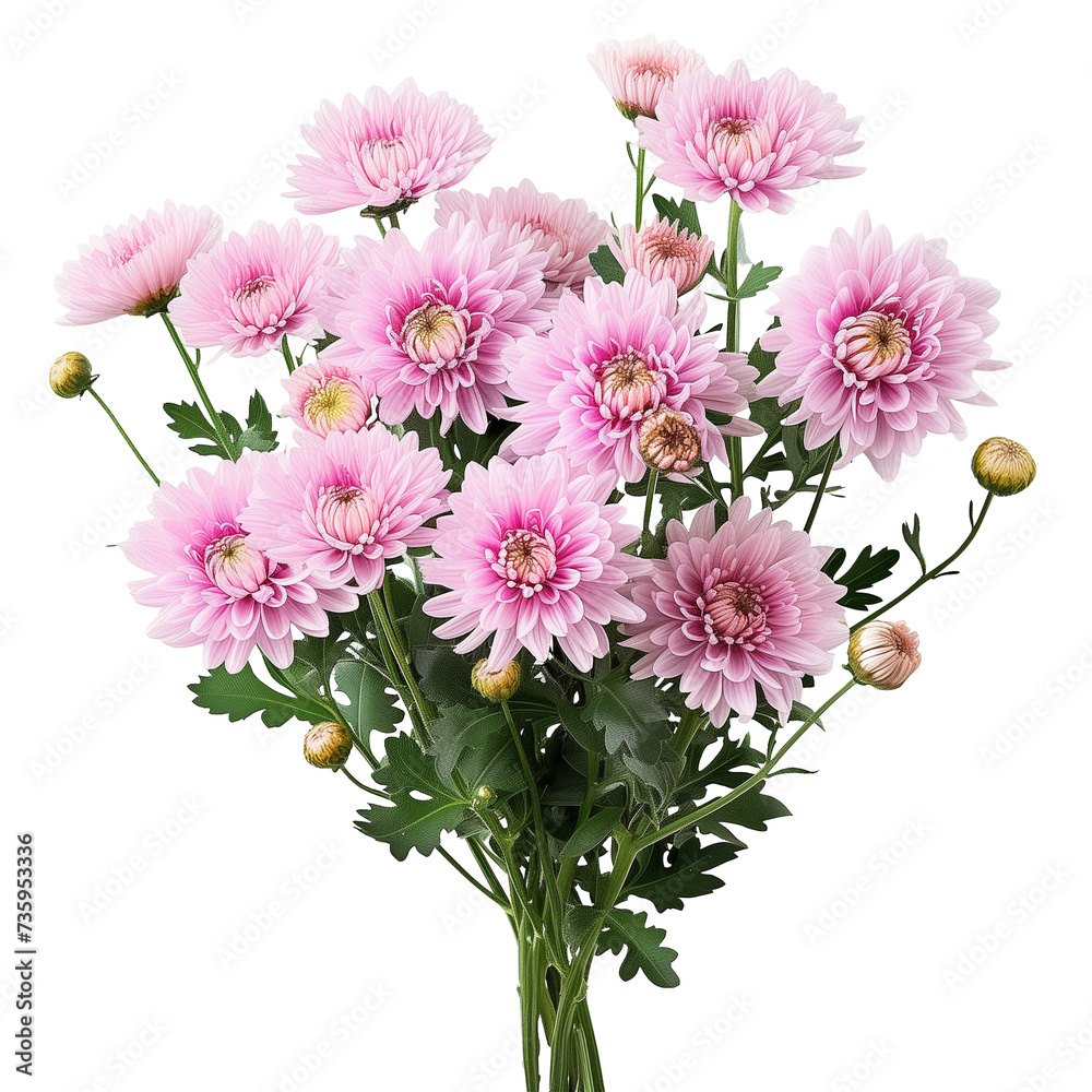 bouquet of tree pink chrysanthemum flowers , isolated on transparent background
