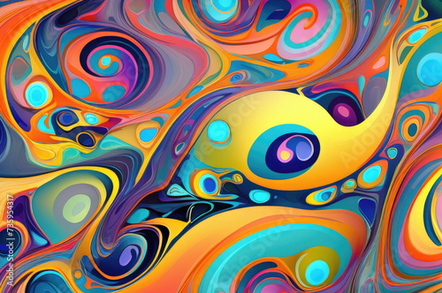 Biomorphic Abstract Pattern with Swirling Shapes and Vibrant Hues