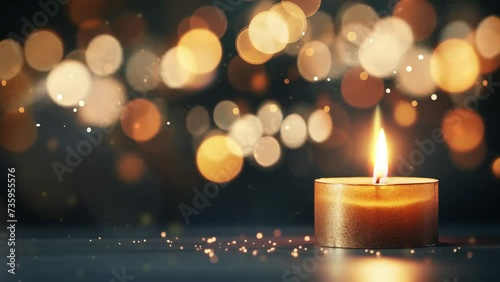 burning candle on black background with blurred light.  seamless looping overlay 4k virtual video animation background 