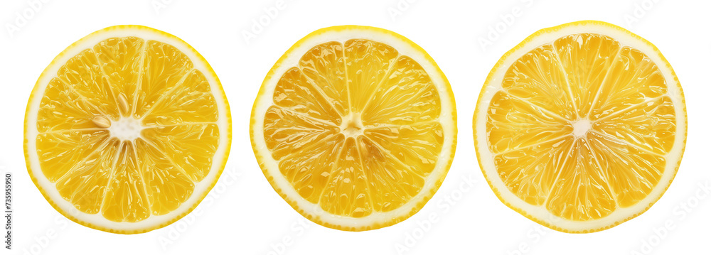 Lemon slices isolated from white or transparent background