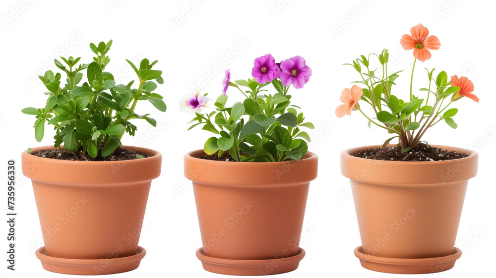 3 set of flower pot, isolated on transparent background