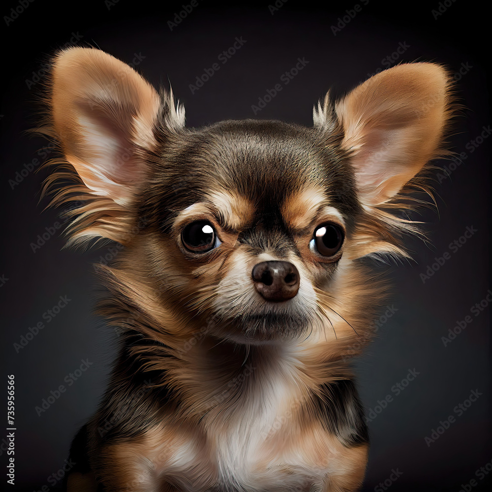 Apple Head Chihuahua Portrait with Intense Gaze in Dark Studio