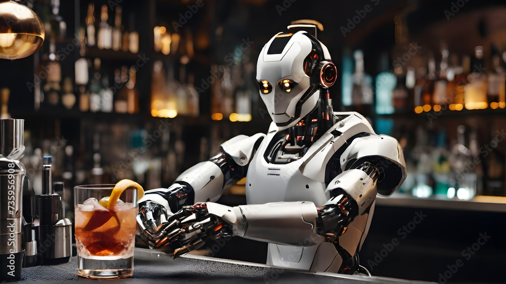 Fototapeta premium A robot bartender mixing cocktails - AI