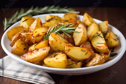 Delicious roast. Roasted potatoes with rosemary and garlic