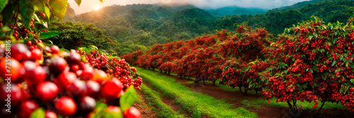 coffee grows on the plantation. Selective focus.