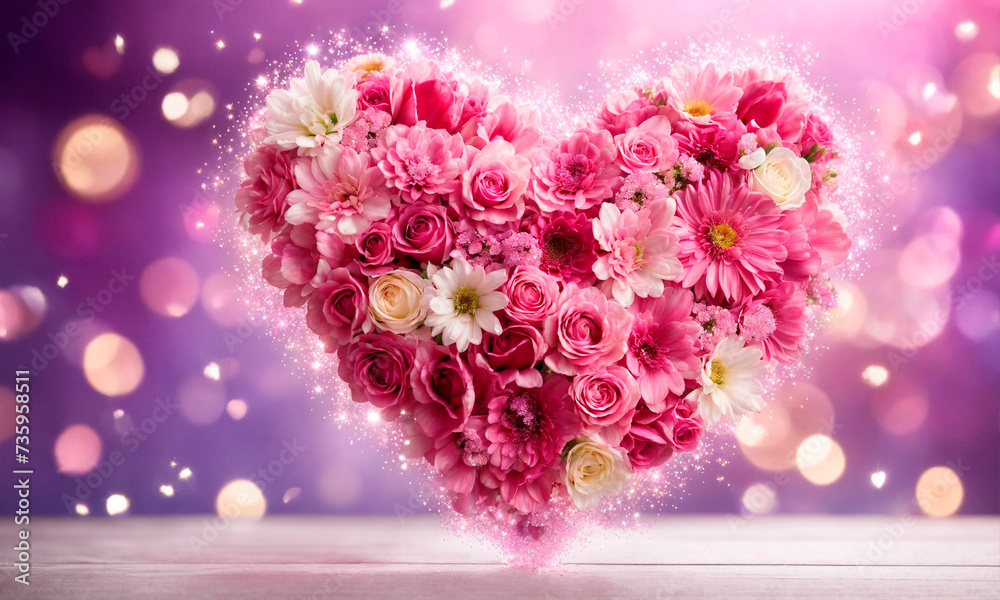 heart with flowers valentine. Selective focus. heart with flowers valentine. Selective focus.