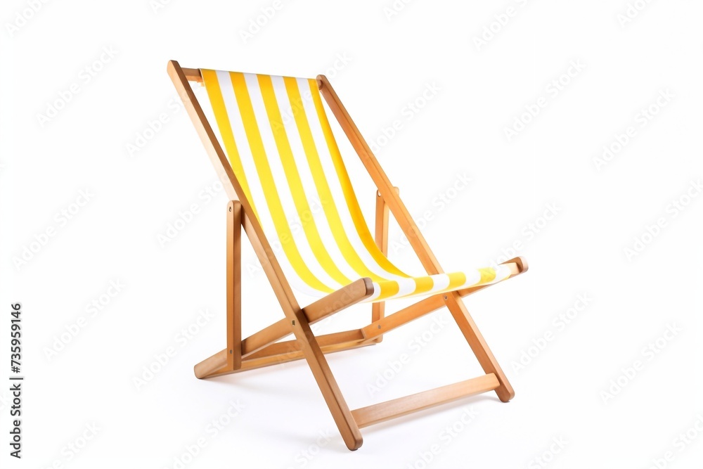 Beautiful, bright Striped yellow deck chair on white background