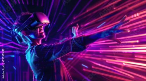 Wallpaper Mural Future digital technology and entertainment metaverse game, teenager having fun playing VR virtual reality glasses, futuristic cyber space 3D sport game, clean black background Torontodigital.ca