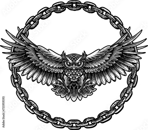 Owl chain circle handrawing illustration vector graphic 