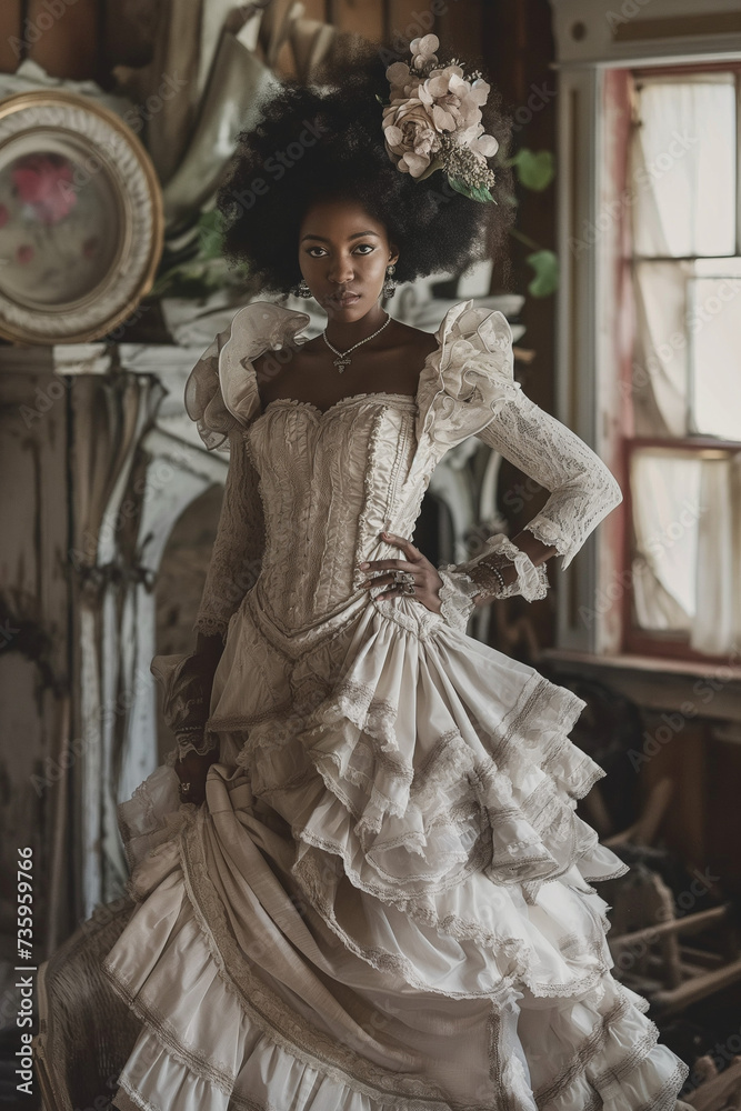 Bride in wedding dress. Victorian style