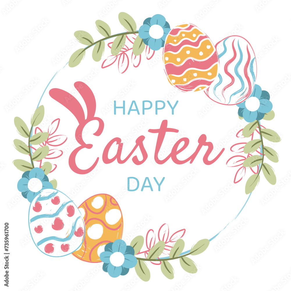 Happy Easter banner, poster, greeting card. Trendy Easter design with typography, bunnies, flowers, eggs, in pastel colors. Watercolor style. Happy Easter banner, poster, greeting card. Trendy Easter design with typography, bunnies, flowers, eggs, in pastel colors. Watercolor style.