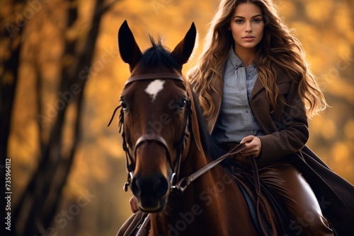 Beautiful Image of a young beautiful girl riding a horse in nature © Ирина Курмаева