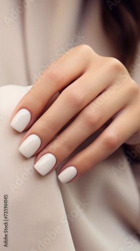 Beautiful glossy white manicure  vertical photo  horizontal photo