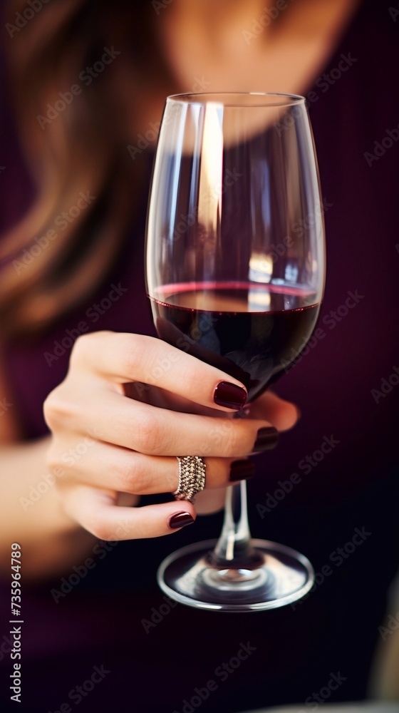 beautiful manicure of color, burgundy, red in hands with a glass of red wine beautiful manicure of color, burgundy, red in hands with a glass of red wine