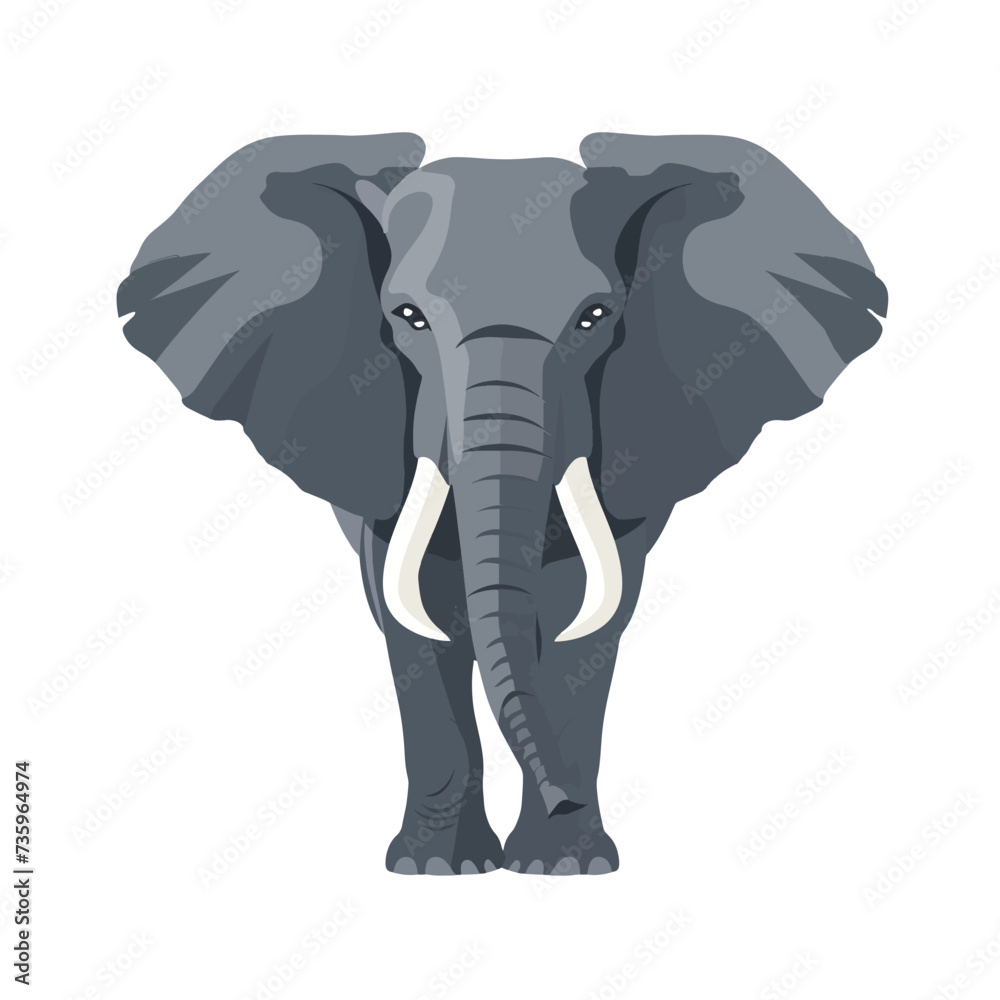 Gray elephant flat vector isolated on white.