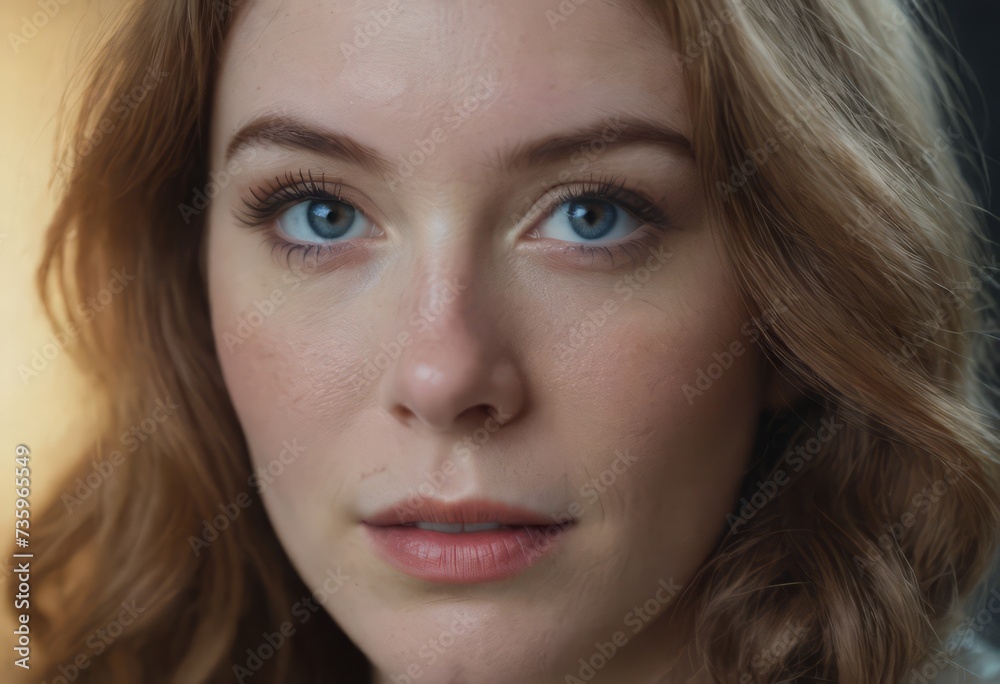 Close-up macro portrait of a female face. A woman with open blue eyes and daytime cosmetic makeup. A girl with perfect skin and freckles. Close-up macro portrait of a female face. A woman with open blue eyes and daytime cosmetic makeup. A girl with perfect skin and freckles.