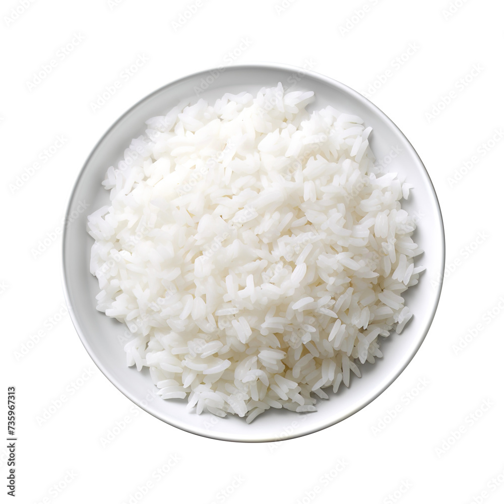 Steamed White Rice On White Plate Isolated On Transparent Background Steamed White Rice On White Plate Isolated On Transparent Background