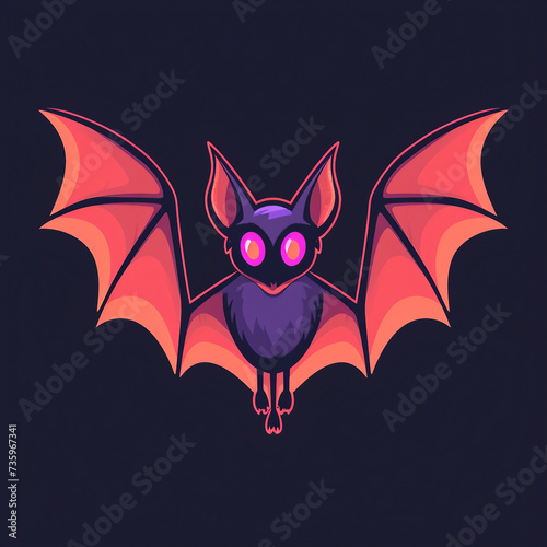 Flat vector logo of a nocturnal bat with spread wings 