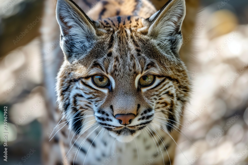 Obraz premium bobcat staring at the lens, eyes in sharp focus