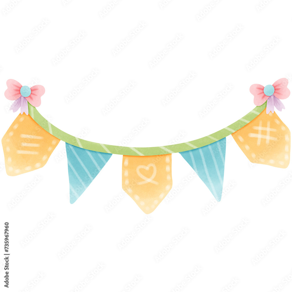 Happy birthday party banner flag cute colorful  isolated on transparent background 