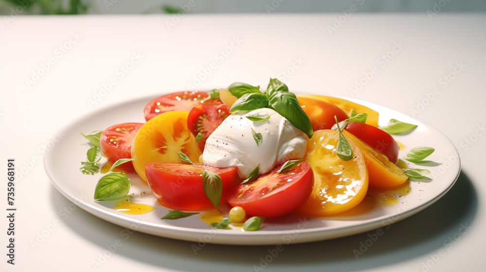 Salad with colorful tomatoes and cheese Salad with colorful tomatoes and cheese