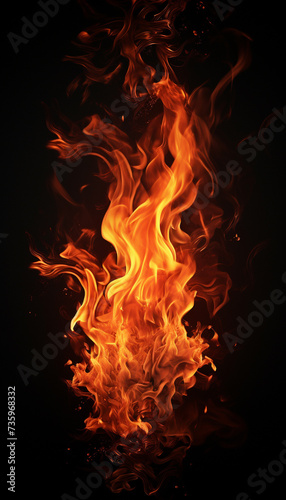 Fire flames on dark black background