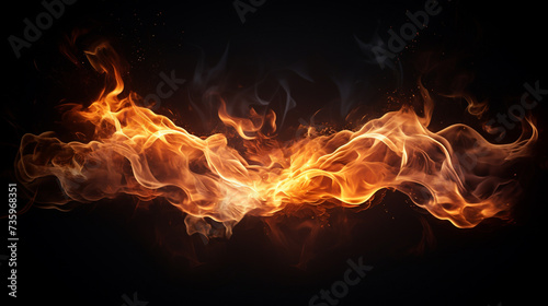 Fire flames on dark black background