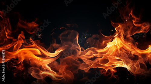 Fire flames on dark black background