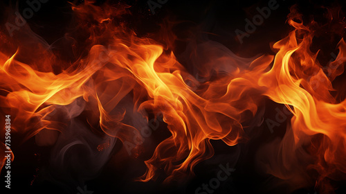 Fire flames on dark black background