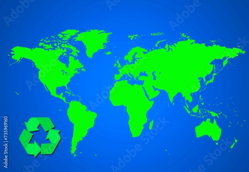 mapa, mundo, planeta, verde, reciclaje, símbolo