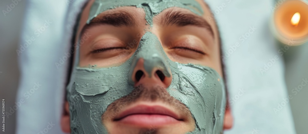 A man enjoying a rejuvenating spa treatment with a refreshing facial mask A man enjoying a rejuvenating spa treatment with a refreshing facial mask