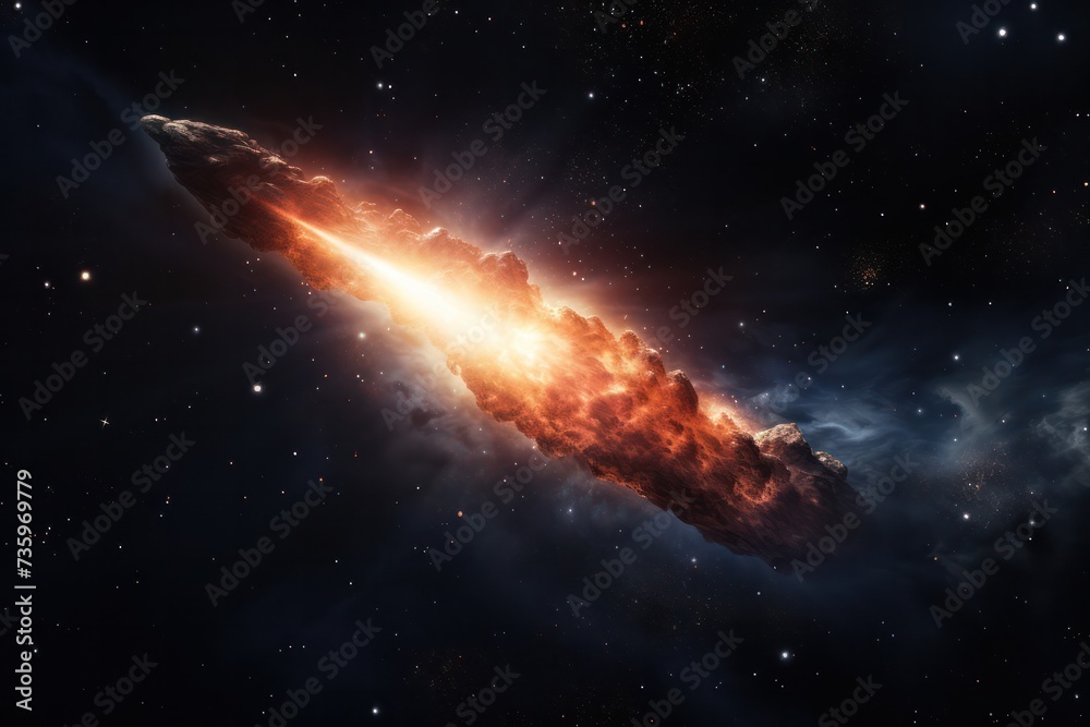 comet in space aerial science cosmic illustration. Explosion in outer space in galaxy.