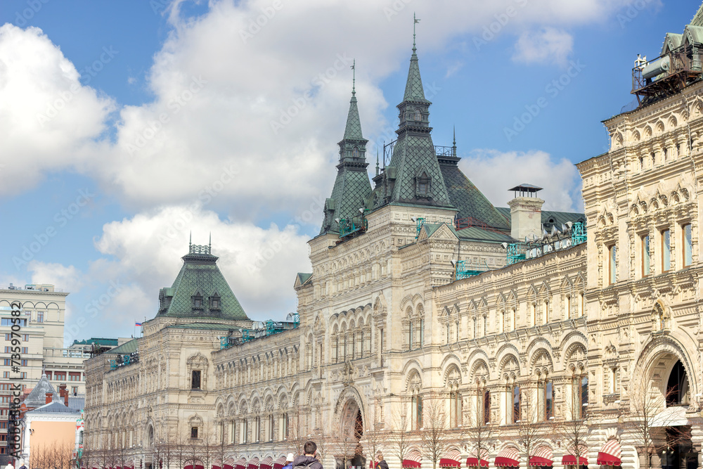 large ancient building shopping center GUM on Red Square in Moscow