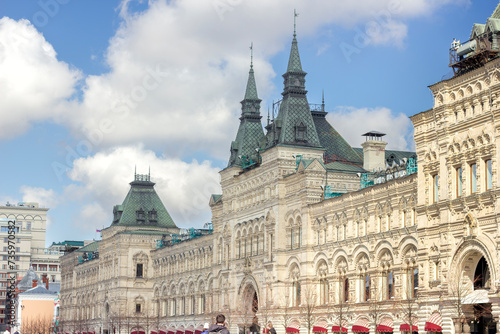 large ancient building shopping center GUM on Red Square in Moscow photo