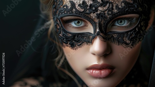 Wallpaper Mural Woman with green eyes wearing black lace mask. Torontodigital.ca