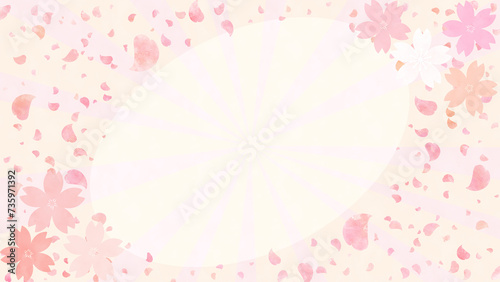 Sakura petals falling background Hanafubuki border with copy space photo