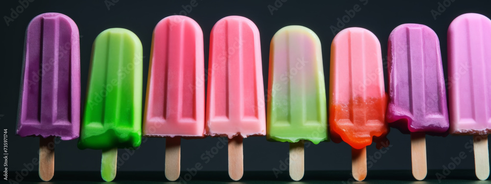Set of various colorful fruit and berry popsicles
