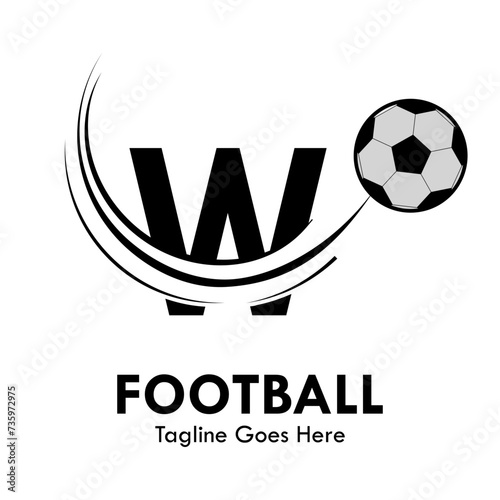 w Letter with football design logo template illustration