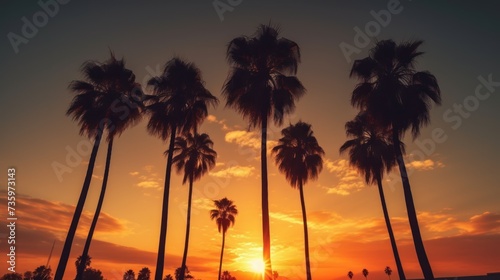 Silhouette palm tree at sunset © kucret