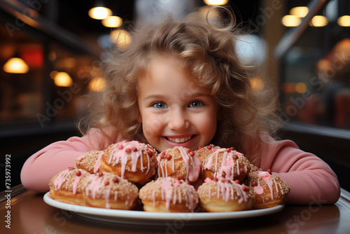 Portrait of a little girl with a plate of muffins