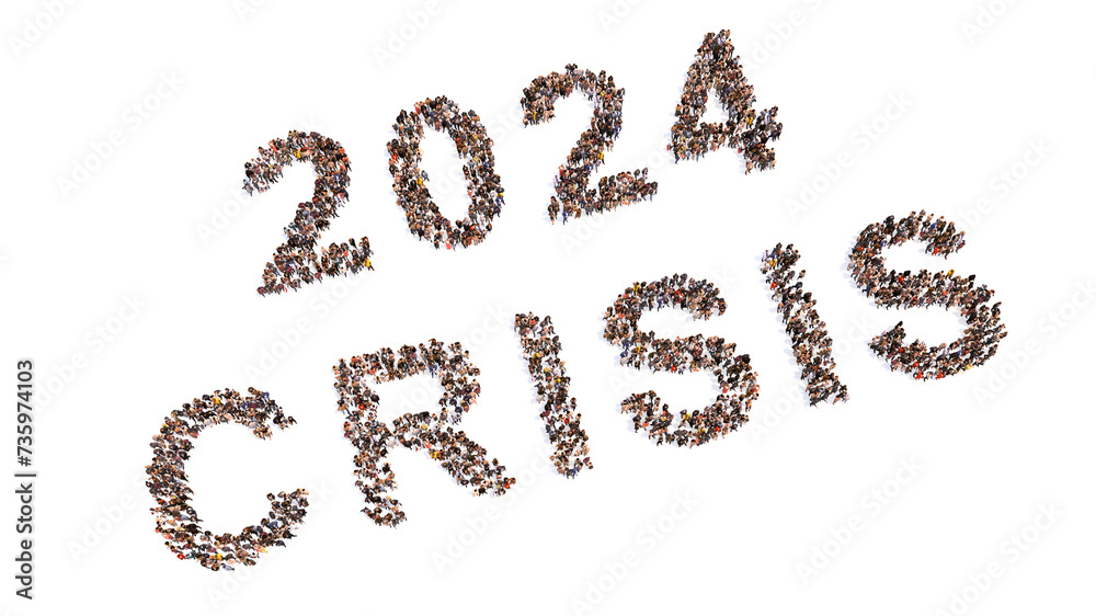 Concept or conceptual large community of people forming 2024 year. 3d illustration metaphor for celebration, festive, party, hope, future, prosperity, health and luck, business and teamwork Concept or conceptual large community of people forming 2024 year. 3d illustration metaphor for celebration, festive, party, hope, future, prosperity, health and luck, business and teamwork